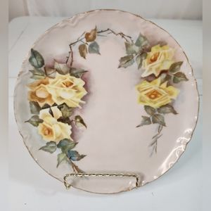 1940s Haviland & Co. France Hand Decorated Yellow Roses Plate